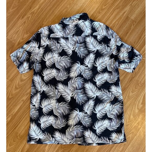 Tessentials Mens XL Tropical Leaf Print 100% Viscose Short Sleeve Shirt Navy - Picture 4 of 5
